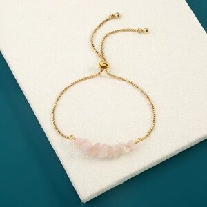 Rose Quartz Gold Slider Bracelet - Adjustable Bolo Gemstone Bracelet